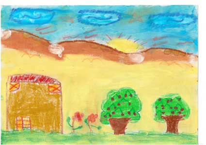نقاشی کودکانه روستا