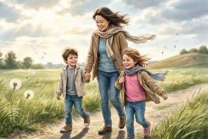 پیاده‌روی در باد با کودکان